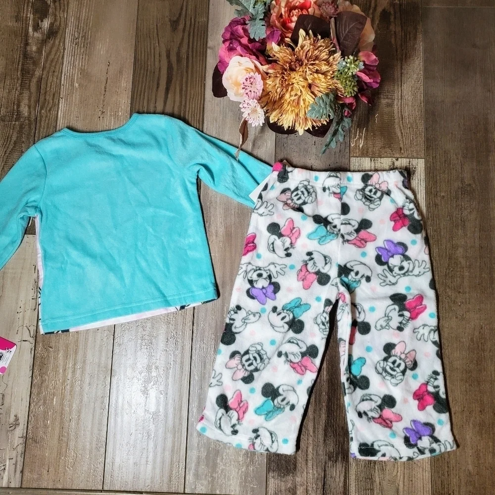NWT Disney Minnie Mouse Toddler Girl Pajama Set Long Sleeve Sleepwear Blue Pink